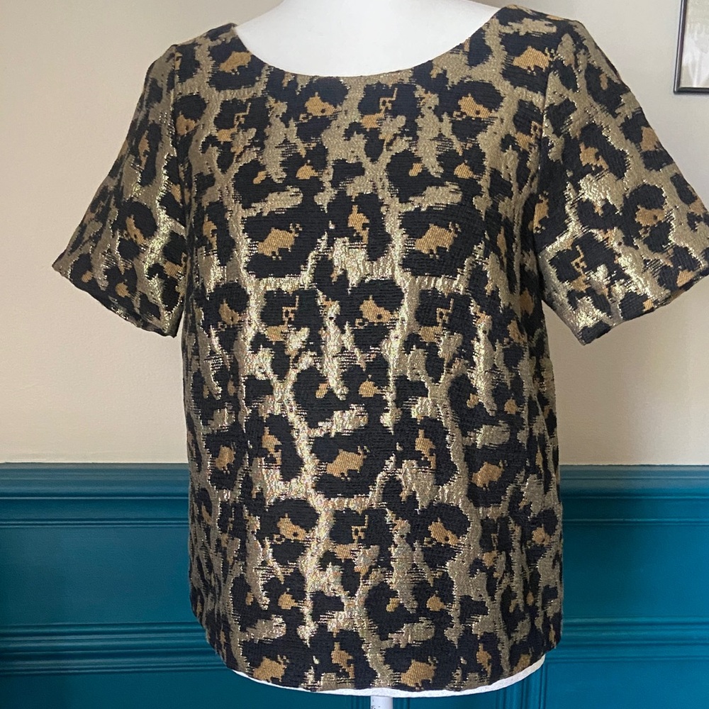 Sale! Leopard Print Gold & Black Women's Top with Black Bow. Size S, Hutch